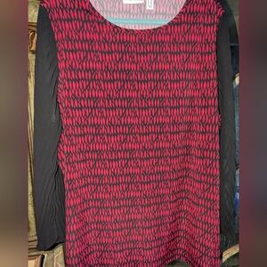 Susan Graver Plus Size 2X Black and Red Abstract Blouse
